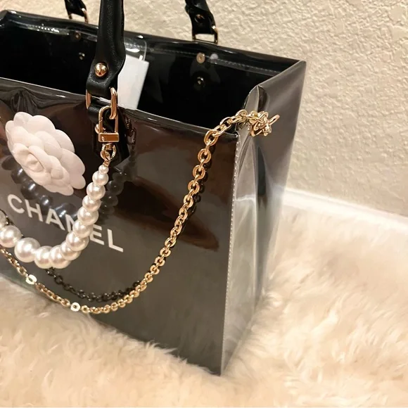 Chanel Medium Shopping Bag Tote with PVC/TPU Cover and Crossbody Chain - Picture 5 of 10